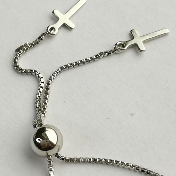 NWT Sterling Silver decade rosary prayer slider bracelet Cross charm - Picture 5 of 6